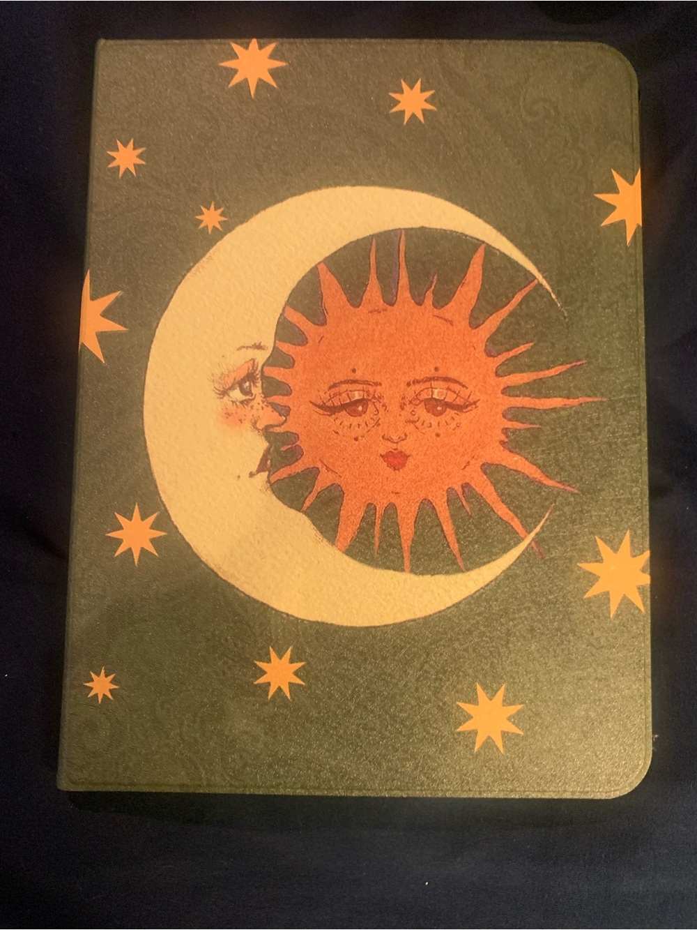 Sun and Moon Celestial Notebook - Black with Orange and Cream Design